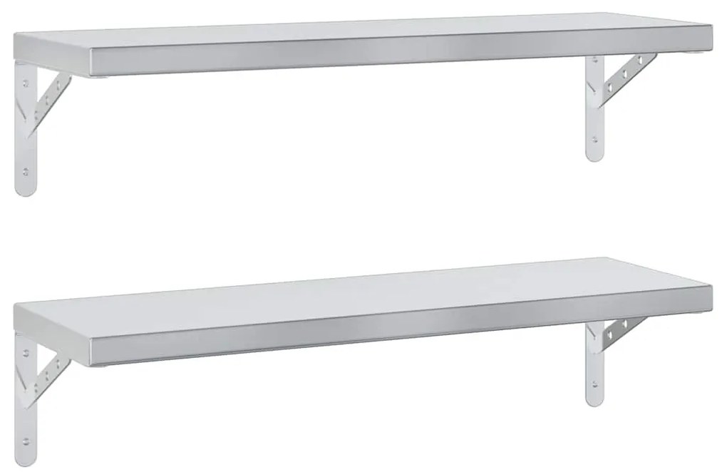 2 db ezüstszínű rozsdamentes acél fali polc 75 x 23,5 cm