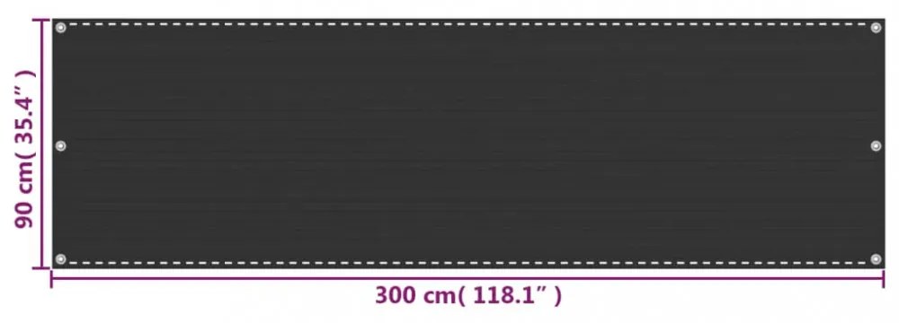 antracitszürke HDPE erkélyparaván 90 x 300 cm