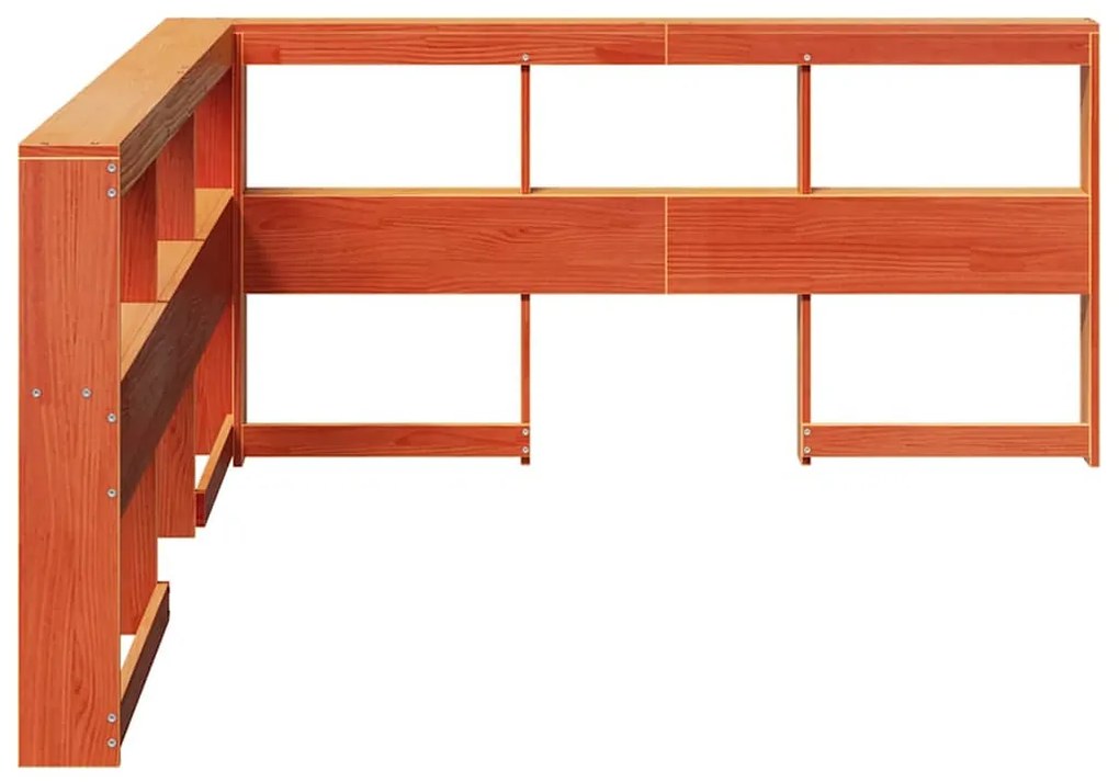 Könyvespolc fejtámla L-alakú viaszbarna 140 cm tömör fa fenyőfa