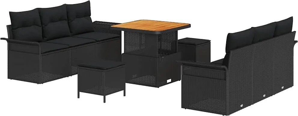 vidaXL Kerti Kanapé Szett párnával 9 pcs Fekete polirattan