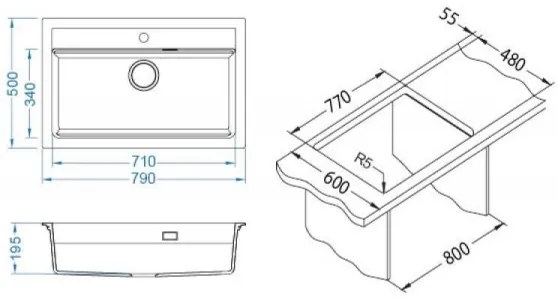 ALVEUS 1148163 - Mosogató ATROX 79x50 cm gránit/fekete