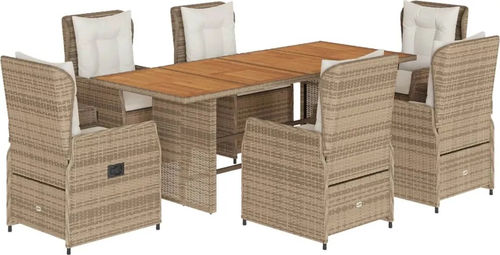 vidaXL 7 részes bézs polyrattan kerti étkezőgarnitúra párnákkal