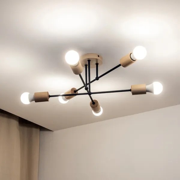 Plafonra szerelhető CAMBRIDGE csillár 6xE27/15W/230V fenyő