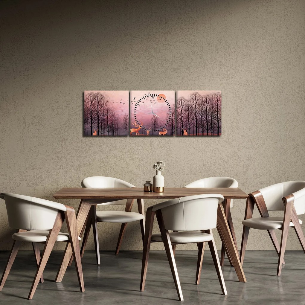 Kép - Szarvas a lenyugvó nap fényében (órával) (90x30 cm)