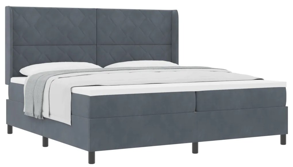 vidaXL Boxrugós ágy fejtámlával Sötétszürke 200 x 200 cm Bársony