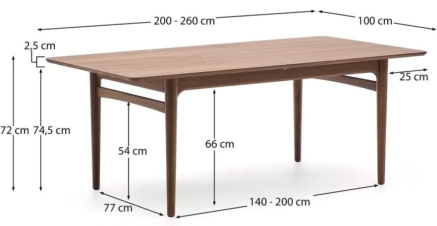 Bővíthető étkezőasztal hosszabbító asztallappal, diófa dekorral 100x200 cm Elan – Kave Home