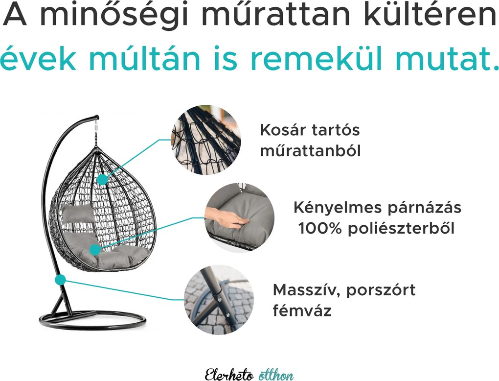 Fehér függőfotel KOKON állvány nélkül, zöld-fehér párna