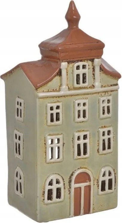 Menta kerámia házikó lampion gyertyatartó