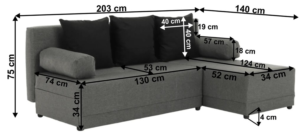 Sarokkanapé Mexx (szürke + fekete). 808325