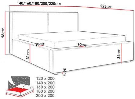 Franciaágy 160 cm Sekozzo (világosszürke) (ágyráccsal) (tárolóhellyel). 1104297