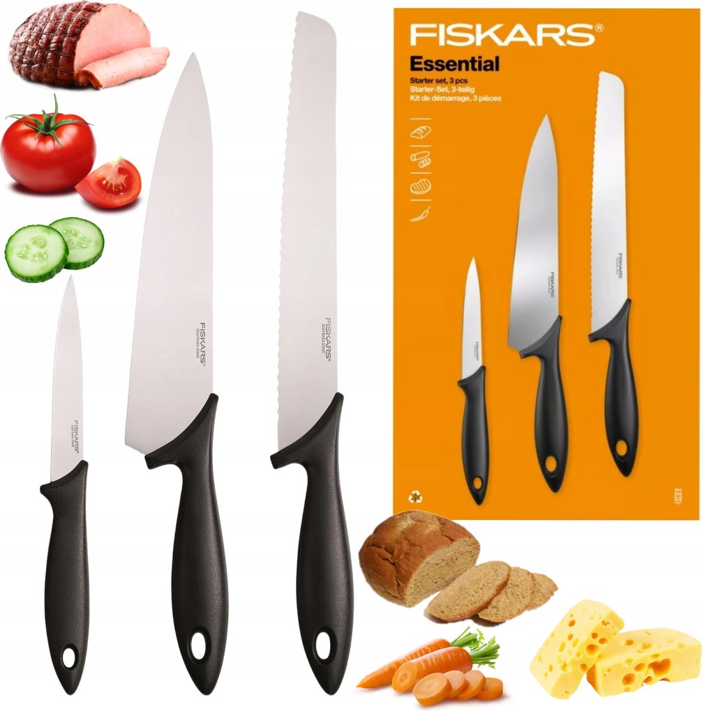 3 Db-os Éles Fiskars Késkészlet Elegáns Dobozban, Robusztus, Erős, Jó Minőségű