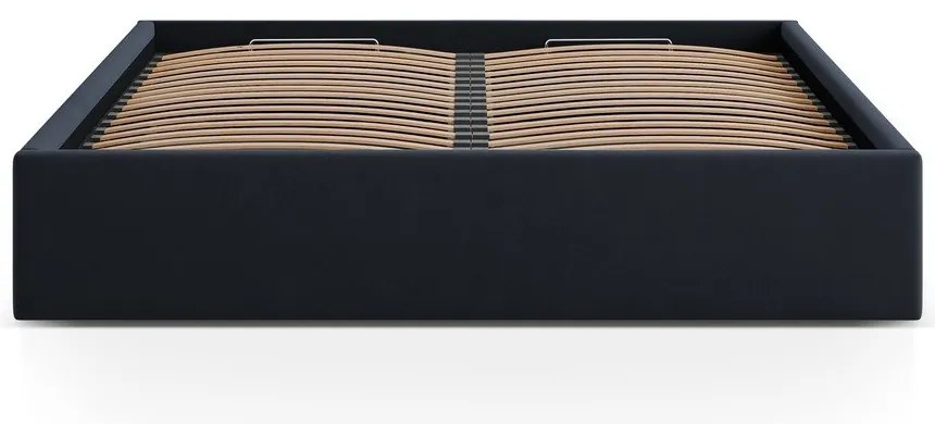 Sötétkék kárpitozott ágyneműtartós-ágytámla nélkül franciaágy ágyráccsal 160x200 cm Susan – Micadoni