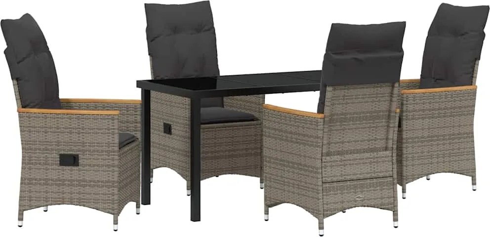vidaXL Kert étkező szett párnával 5 pcs Szürke polirattan