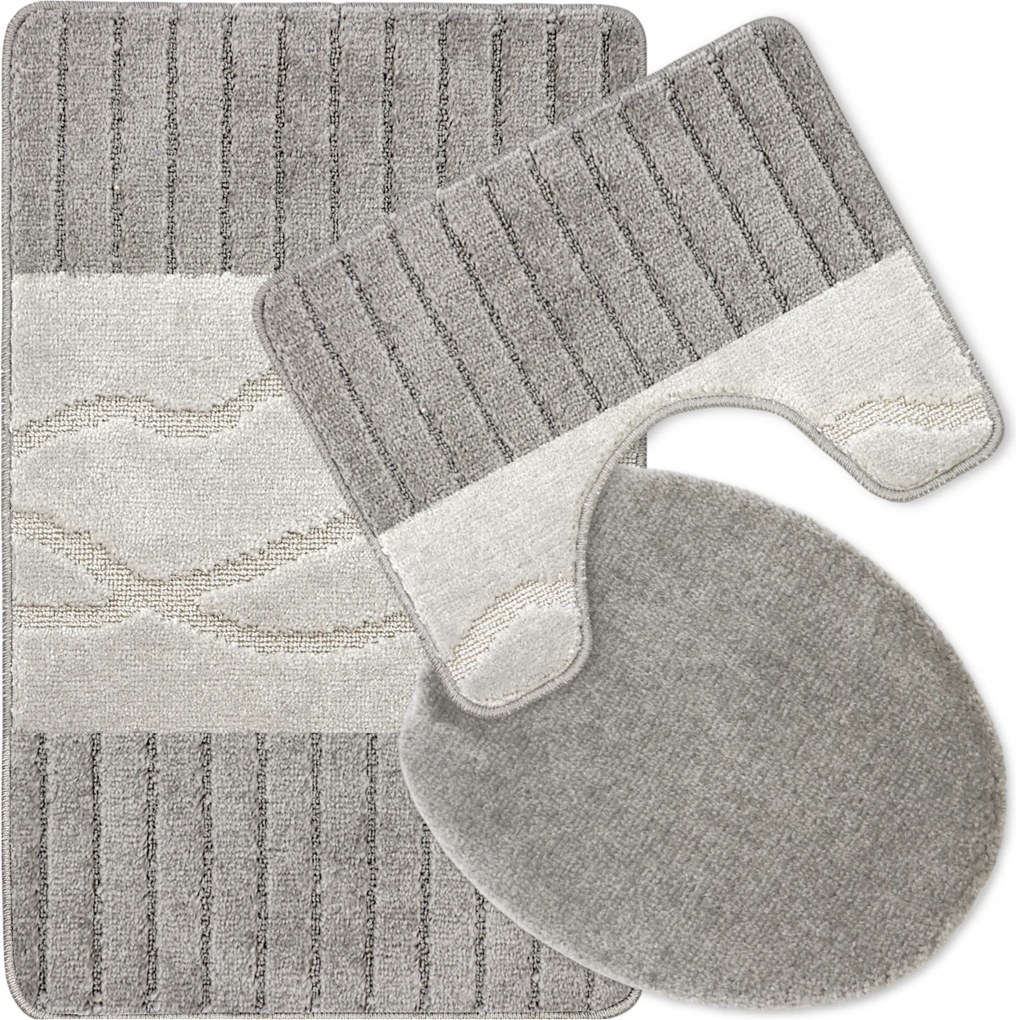 Fürdőszobaszőnyeg Csúszásgátló Szett 3 Db-os 50X80 Nagy Szürke Puha 3D