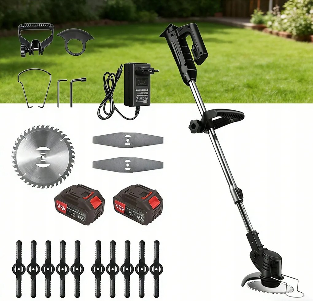 Akkumulátoros Fűszegélynyíró Kerekes Fűkasza 2X 21V 2Ah Készlet