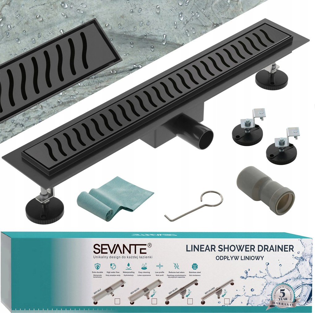 Lineáris lefolyó 80 cm Flat fekete acél 304 nagy áteresztőképesség