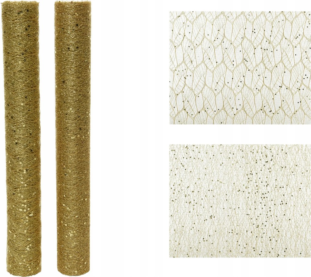 Futó asztalterítő arany csillámos flitterekkel áttetsző dekoratív 200cm