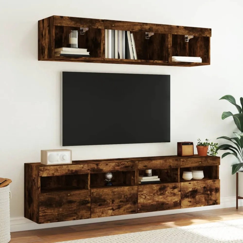 füstös tölgy színű fali TV-szekrény LED-ekkel 80x30x40 cm