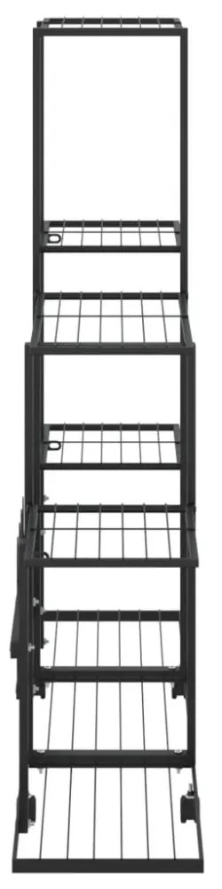 fekete acél virágtartó állvány kerékkel 94,5 x 25 x 92,5 cm