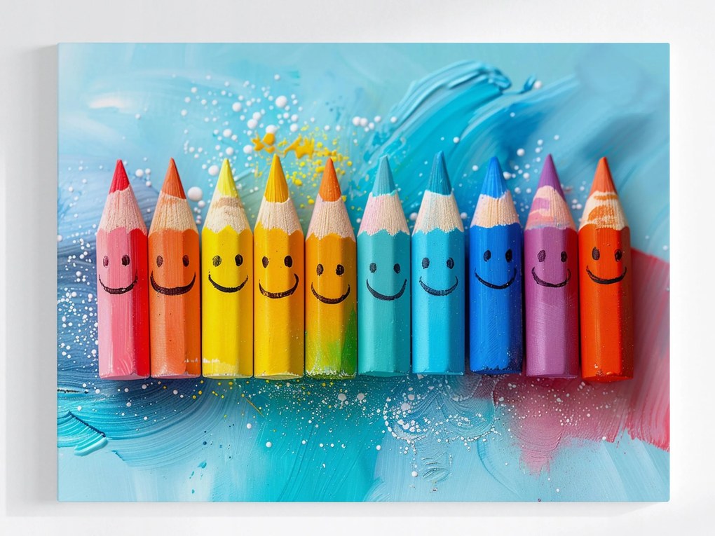 Poszter Gyerekek Színes Ceruzák Mosoly Érzelmek 80x60