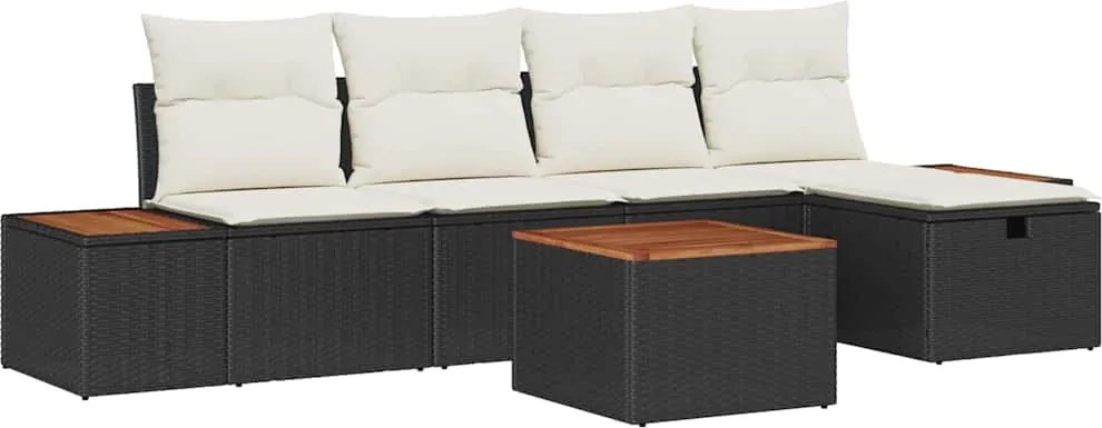 vidaXL Kerti Kanapé Szett párnával 6 pcs Fekete Poli rattan