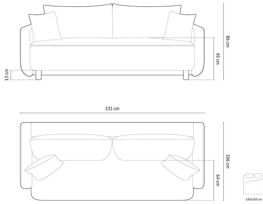 Szürke kinyitható tárolóhelyes kanapé 231 cm Elen – Micadoni