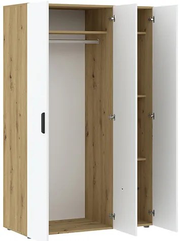 BASIC TWO Ruhásszekrény Tölgy/Fehér Színben 110 cm 3D