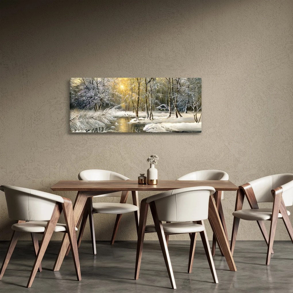 Kép - házikó az erdőben, olajfestmény (120x50 cm)