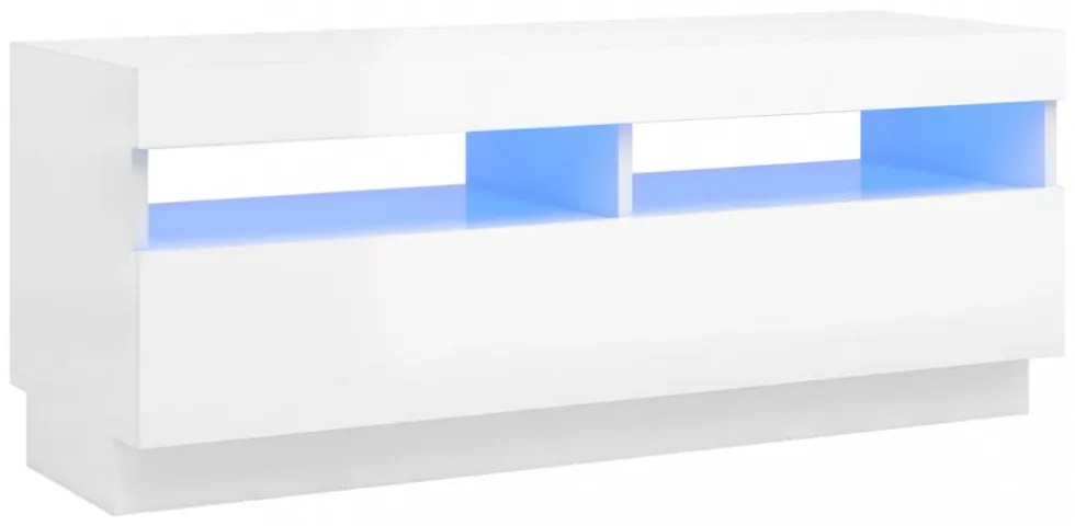 magasfényű fehér TV-szekrény LED-lámpákkal 100 x 35 x 40 cm