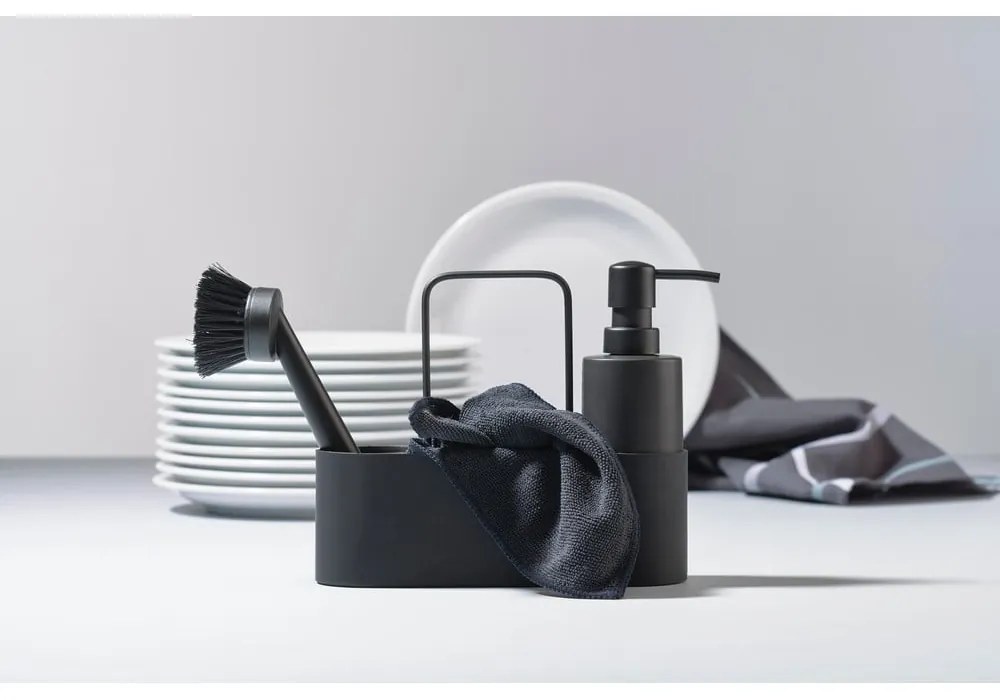 Fekete műanyag-szilikon mosogatóeszköz tartó Singles – Zone