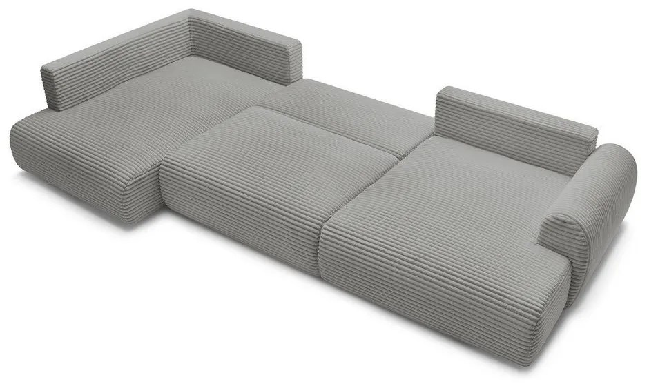 Sötétszürke kordbársony kinyitható-tárolóhelyes sarokkanapé (bal oldali-U alakú) Lucien – Bobochic Paris