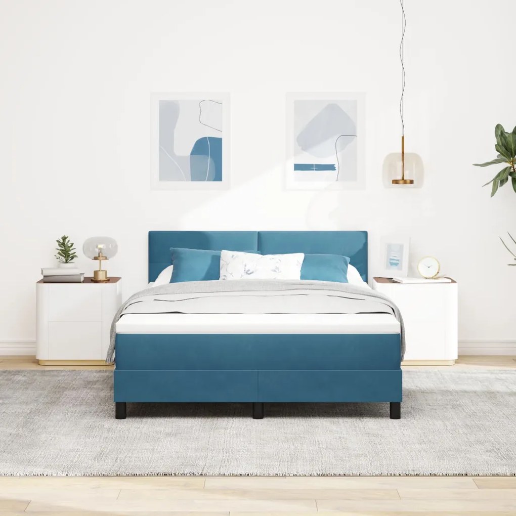 Boxspring Ágy Matrac 140x200 cm Sötét Kék Pehely