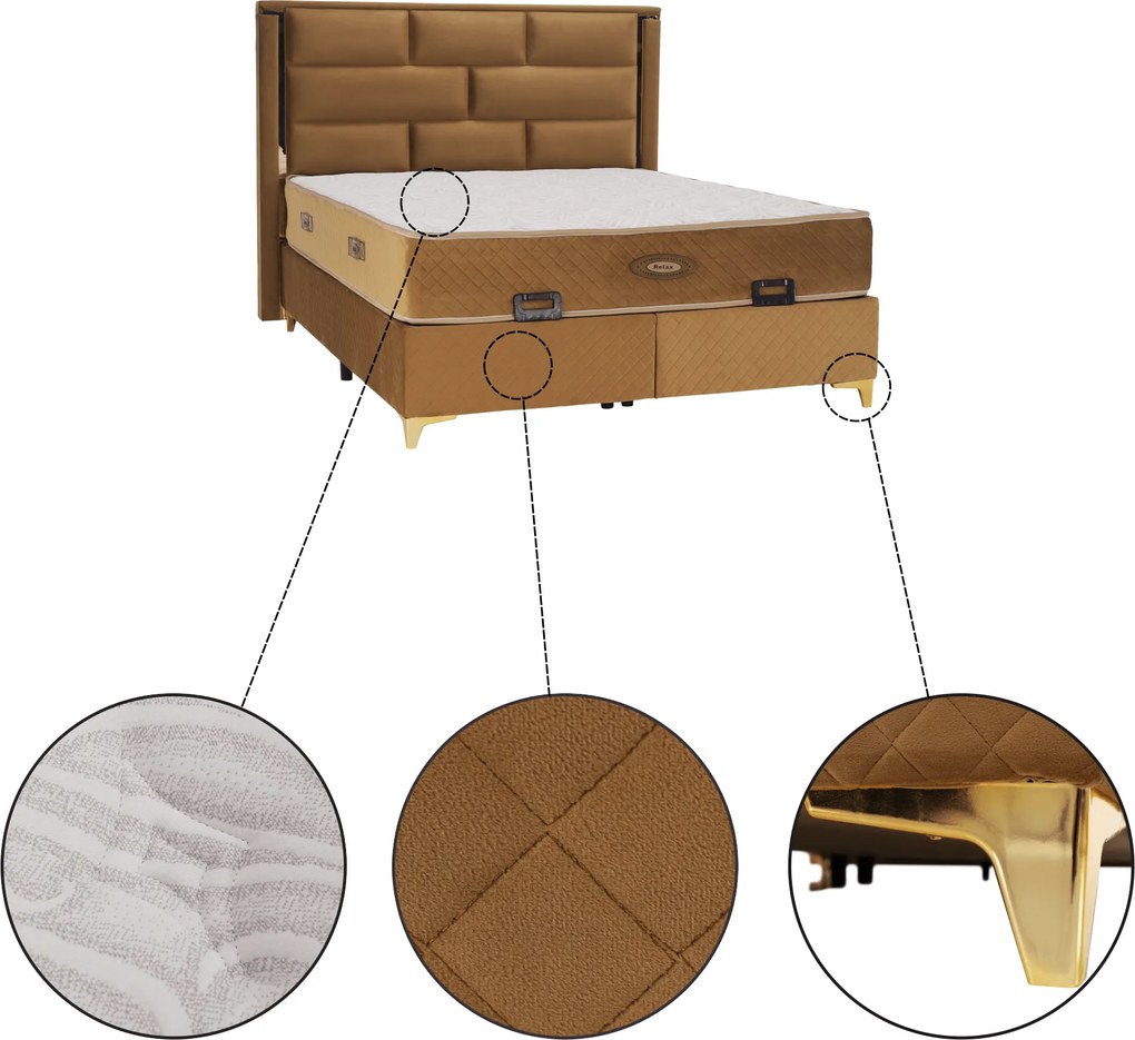 Boxspring ágy 160x200, világosbarna, GOLDBIA