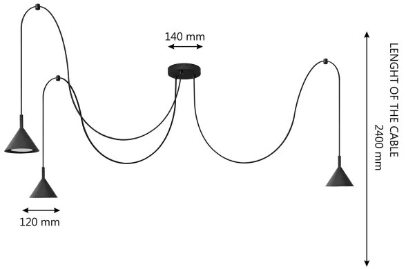 Csillár zsinóron ETNA LONG 3xGX53/10W/230V pók fekete