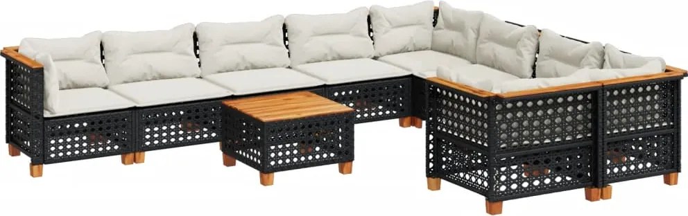 vidaXL 10 részes fekete polyrattan kerti ülőgarnitúra párnákkal