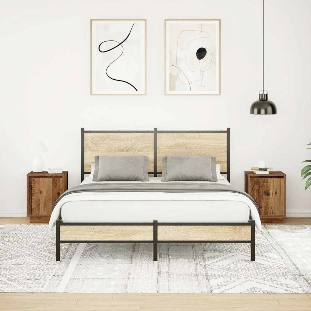 2 db antik fa éjjeliszekrények LED világítással 38x34x50 cm