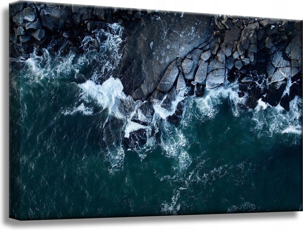 Vászonkép Természet Hullámok Tenger Sziklás Tengerpart Kék víz 60x40