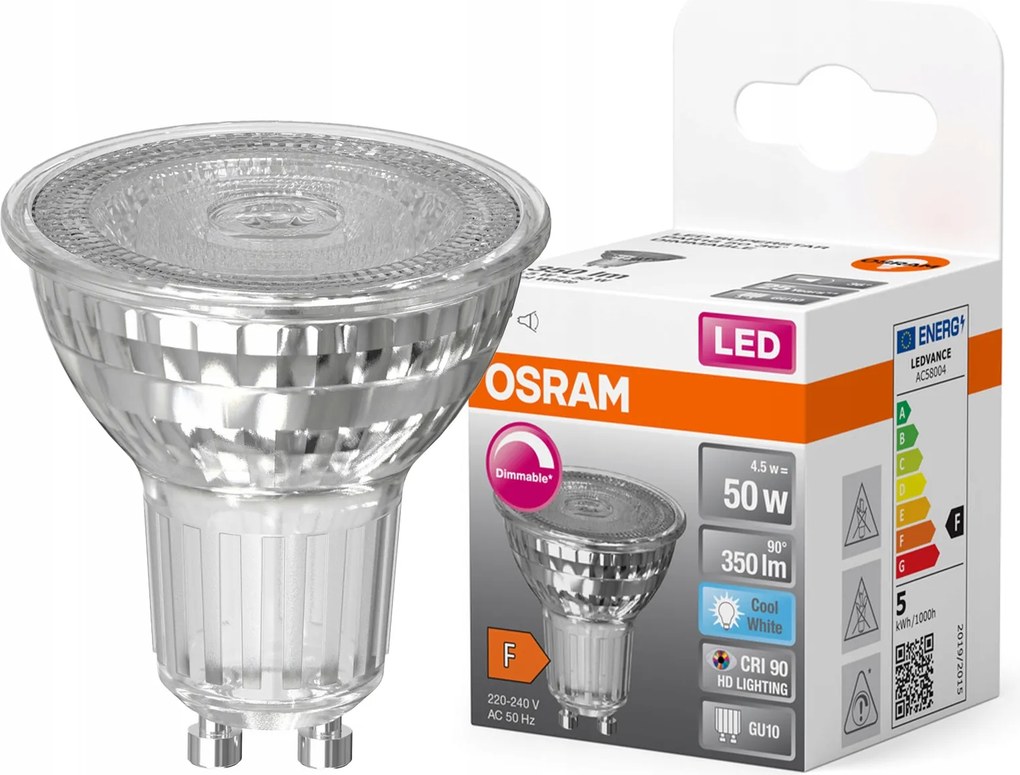 Led izzó Reflektor GU10 4.5W 50W 4000K Semleges CRI90 36° Tompítható