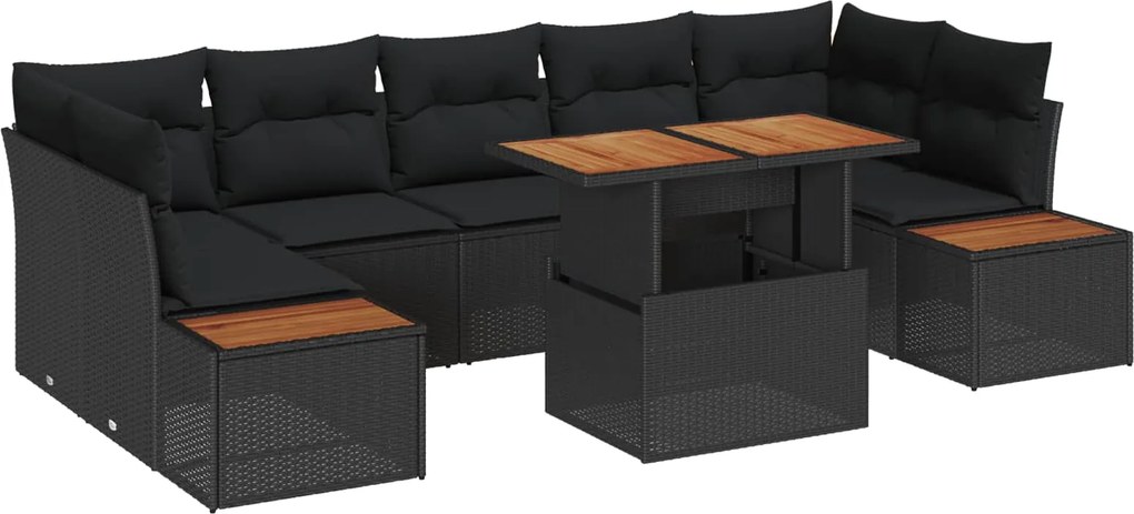 vidaXL Kerti Kanapé Szett tárolóval 8 pcs Fekete Poli rattan