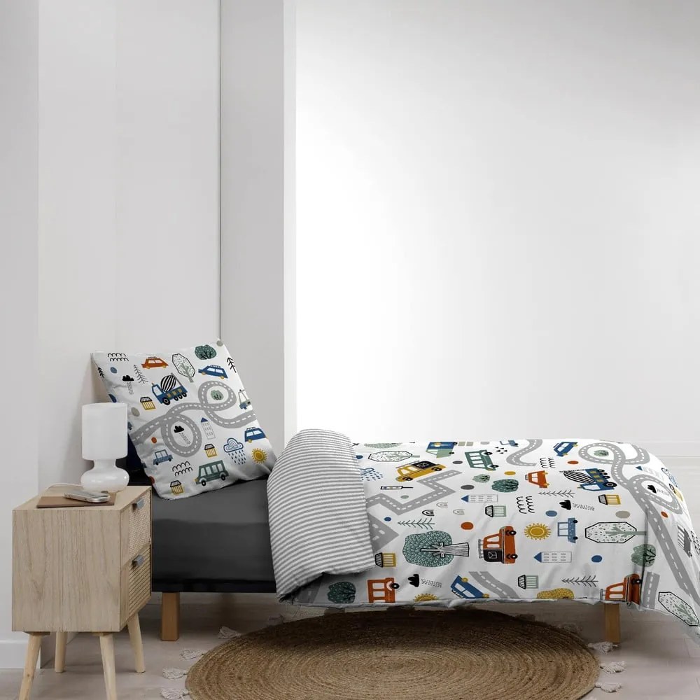 Fehér egyszemélyes pamut gyerek ágyneműhuzat 140x200 cm Pti Bolide – douceur d'intérieur
