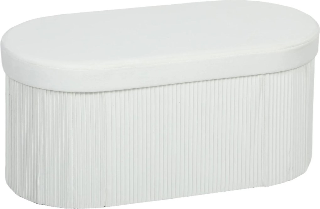 HOMCOM összecsukható tárolós pad 76 x 38 x 35 cm – bársonyhatású párnázott ülőke, tároló puff nappaliba, előszobába, hálóba, krémszínű | Aosom