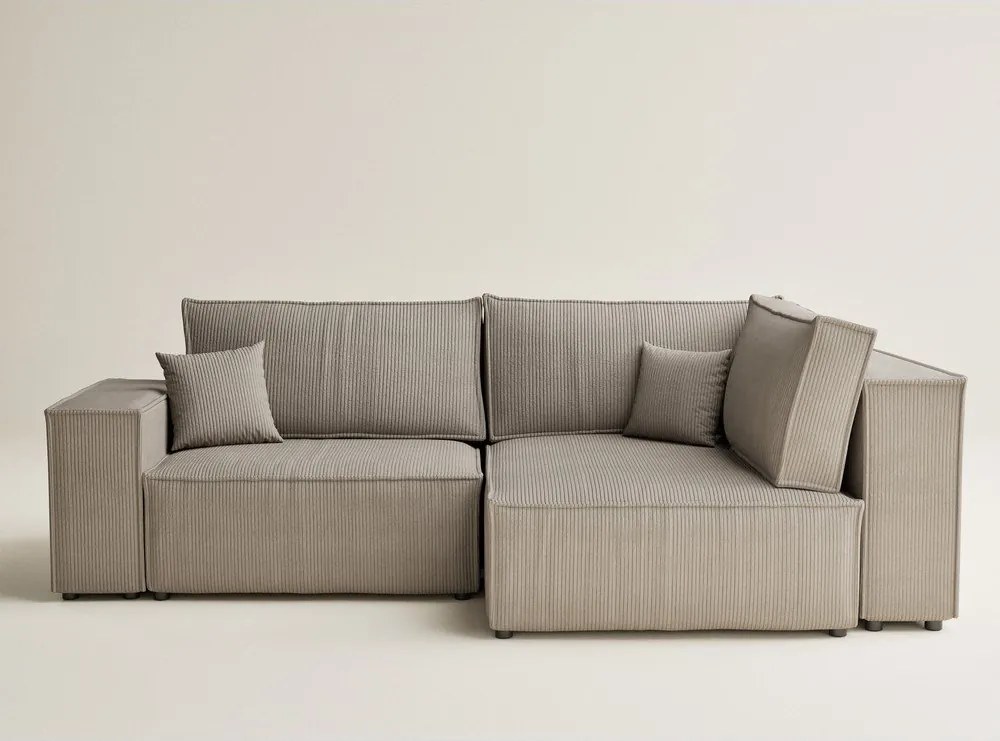 Bézs kordbársony kinyitható-tárolóhelyes sarokkanapé (jobb oldali-L alakú) Tonga – Maison de Rêve