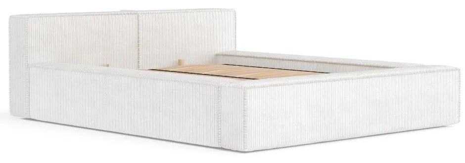 Krémszínű kárpitozott ágyneműtartós franciaágy ágyráccsal 200x200 cm Voliera – Maison de Rêve