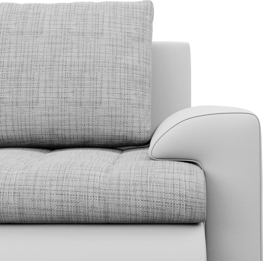 Tokio U sarokkanapé, 3 ágyneműtartóval, fonott + műbőr, jobboldali, szürke - fehér