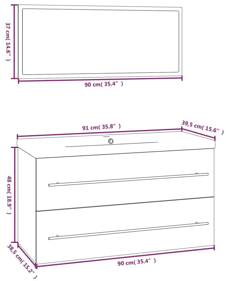 3 részes sonoma tölgy színű fürdőszobai bútorgarnitúra