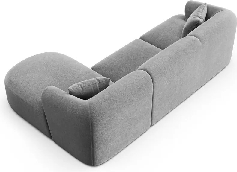 Világosszürke bársony sarokkanapé (jobb oldali-heverő résszel) Campi – Cosmopolitan Design