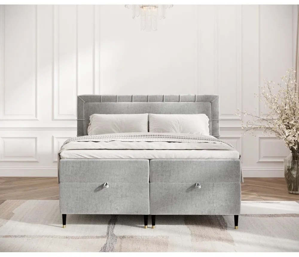 Világosszürke ágyneműtartós boxspring ágy 180x200 cm Voyage – Maison de Rêve