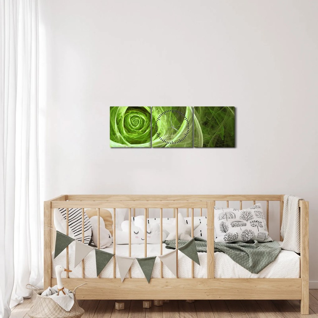Kép - Absztrakt rózsa zöld (órával) (90x30 cm)