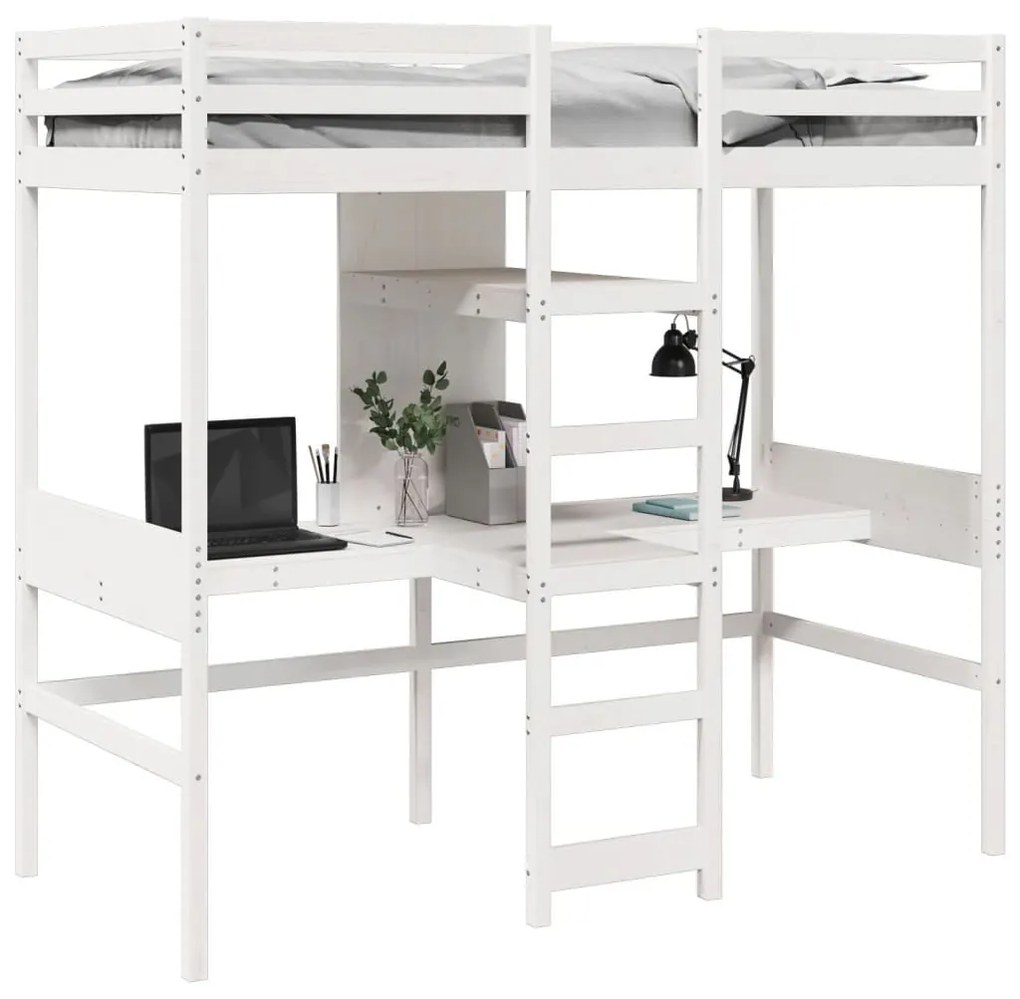 fehér tömör fenyő galériaágy-keret matrac nélkül 75 x 190 cm