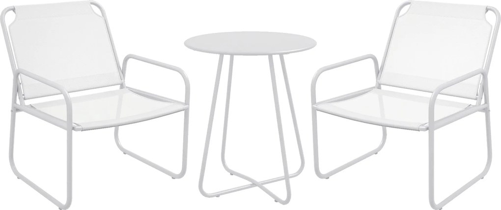 Outsunny Kültéri Kertészeti Szett – 1 Kerek Asztal és 2 Teraszi Szék Acél Vázkarfák és Állítható Lábpárnák Fehér | Aosom